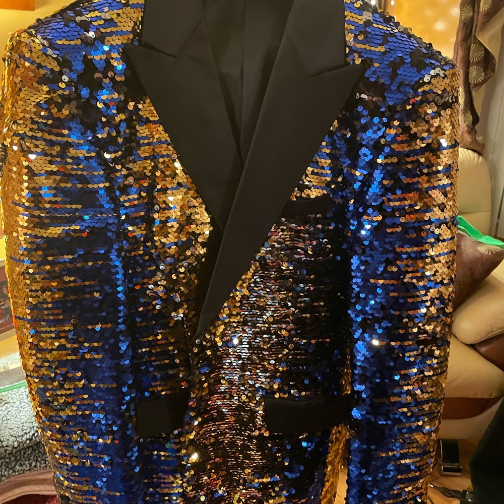Men’s Sequin Blazer in Black, Blue, and Gold
